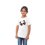 Generic Girls Cotton Panda Glass Half Sleeve TShirt (White) - Image 4