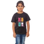 Generic Girls Cotton Cat Half Sleeve TShirt (Black) - Image 4