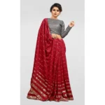 Generic Women's Vichitra Saree with Blouse (Red, 5-6 Mtrs) - Image 4