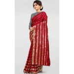Generic Women's Vichitra Saree with Blouse (Red, 5-6 Mtrs) - Image 3