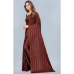 Generic Women's Satin Silk Saree with Blouse (Orange, 5-6 Mtrs) - Image 3