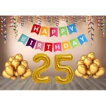 Generic 25Th Happy Birthday Decoration Combo With Multi Color Banner (Golden)