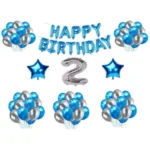 Generic 2Nd Happy Birthday Decoration Combo With Foil And Star Balloons (Blue, Silver)