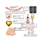 Generic 15Th Anniversary Rose Gold Foil Balloons With Happy Decoration Items Set (Rose Gold) - Image 3