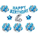 Generic 4Th Happy Birthday Decoration Combo With Foil And Star Balloons (Blue, Silver)