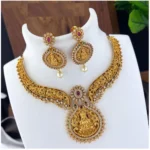 Generic Women's Gold Plated Necklace and Earrings Set with Kundan Work (Multi Color, Free Size)