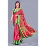 Generic Women's Viscose Rayon Printed Saree With Unstitched Blouse (Pink) - Image 4