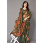 Generic Women's Viscose Rayon Printed Saree With Unstitched Blouse (Green) - Image 2