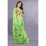Generic Women's Georgette Printed Saree With Unstitched Blouse (Green) - Image 4