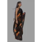 Generic Women's Satin Patta Printed Saree With Unstitched Blouse (Orange) - Image 4