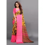 Generic Women's Satin Patta Printed Saree With Unstitched Blouse (Pink) - Image 4