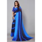 Generic Women's Satin Patta Printed Saree With Unstitched Blouse (Skyblue) - Image 3