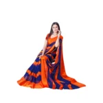 Generic Women's Satin Patta Printed Saree With Unstitched Blouse (Orange) - Image 3