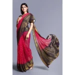 Generic Women's Viscose Rayon Printed Saree With Unstitched Blouse (Pink) - Image 3
