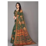 Generic Women's Viscose Rayon Printed Saree With Unstitched Blouse (Green) - Image 3