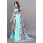 Generic Women's Satin Patta Printed Saree With Unstitched Blouse (Skyblue) - Image 2