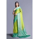 Generic Women's Viscose Rayon Printed Saree With Unstitched Blouse (Green) - Image 4