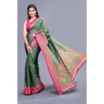 Generic Women's Viscose Rayon Printed Saree With Unstitched Blouse (Rama) - Image 2