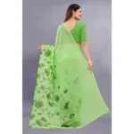 Generic Women's Georgette Printed Saree With Unstitched Blouse (Green) - Image 3