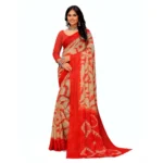 Generic Women's Georgette Printed Saree With Unstitched Blouse (Red)