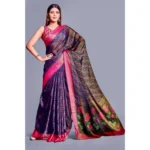 Generic Women's Viscose Rayon Printed Saree With Unstitched Blouse (Navy Blue) - Image 5