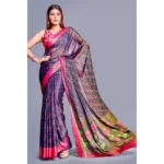 Generic Women's Viscose Rayon Printed Saree With Unstitched Blouse (Navy Blue) - Image 4