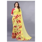 Generic Women's Georgette Printed Saree With Unstitched Blouse (Yellow) - Image 5