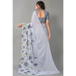 Generic Women's Georgette Printed Saree With Unstitched Blouse (Grey) - Image 2