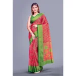 Generic Women's Viscose Rayon Printed Saree With Unstitched Blouse (Pink) - Image 5