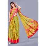 Generic Women's Viscose Rayon Printed Saree With Unstitched Blouse (Green) - Image 3