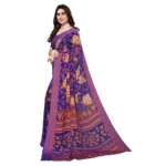 Generic Women's Viscose Rayon Printed Saree With Unstitched Blouse (Blue) - Image 4