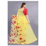 Generic Women's Georgette Printed Saree With Unstitched Blouse (Yellow) - Image 2