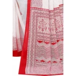 Generic Women's Georgette Printed Saree With Unstitched Blouse (Red) - Image 2