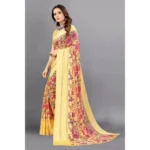 Generic Women's Satin Patta Printed Saree With Unstitched Blouse (Yellow) - Image 5