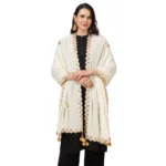 Generic Women's Velvet Gotta Patti Dupatta (Off White, Length: 2.25 to 2.50 Mtr) - Image 3