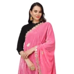 Generic Women's Velvet Gotta Patti Dupatta (Pink, Length: 2.25 to 2.50 Mtr) - Image 4