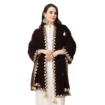 Generic Women's Velvet Gotta Patti Dupatta (Brown, Length: 2.25 to 2.50 Mtr) - Image 3