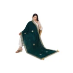 Generic Women's Velvet Gotta Patti Dupatta (Dark Green, Length: 2.25 to 2.50 Mtr) - Image 2