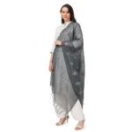 Generic Women's Cotton Embroidered Dupatta (Grey, Length: 2.25 to 2.50 Mtr) - Image 5