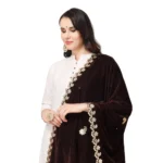 Generic Women's Velvet Gotta Patti Dupatta (Brown, Length: 2.25 to 2.50 Mtr) - Image 4