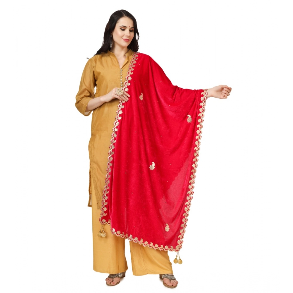 53510562500_841920f8fc_o_d-1000x1000-1.webp Generic Women's Velvet Gotta Patti Dupatta (Pink, Length: 2.25 to 2.50 Mtr) - Image 1