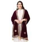 Generic Women's Velvet Gotta Patti Dupatta (Purple, Length: 2.25 to 2.50 Mtr) - Image 3