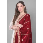 Generic Women's Velvet Gotta Patti Dupatta (Maroon, Length: 2.25 to 2.50 Mtr) - Image 3