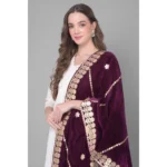 Generic Women's Velvet Gotta Patti Dupatta (Wine, Length: 2.25 to 2.50 Mtr) - Image 3