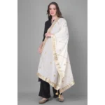 Generic Women's Velvet Gotta Patti Dupatta (White, Length: 2.25 to 2.50 Mtr) - Image 4