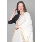 Generic Women's Velvet Gotta Patti Dupatta (White, Length: 2.25 to 2.50 Mtr) - Image 3