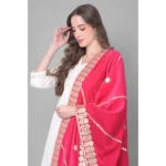 Generic Women's Velvet Gotta Patti Dupatta (Pink, Length: 2.25 to 2.50 Mtr) - Image 4