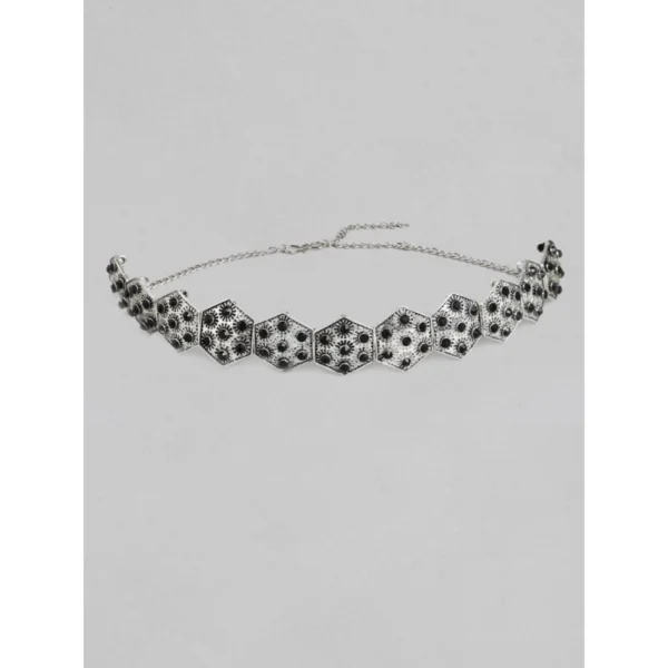 Generic Women's Rose Gold Plated Alloy Choker (Silver & Black)