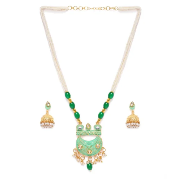 Generic Women's Rose Gold Plated Alloy Necklace & Earings Set (Green)
