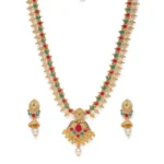 Generic Women's Rose Gold Plated Alloy Necklace & Earings Set (Green & Red)